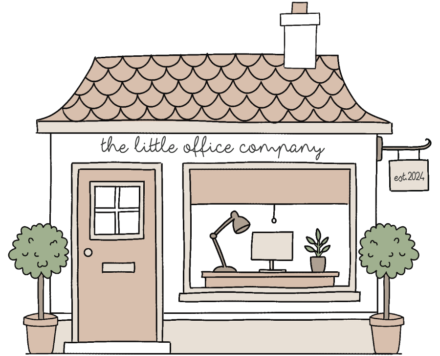 the little office company image of a cute buidling with a desk inside
